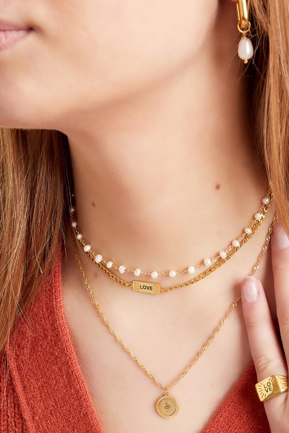 Bullet Bead Love Necklace Gold Color Stainless Steel h5Picture3